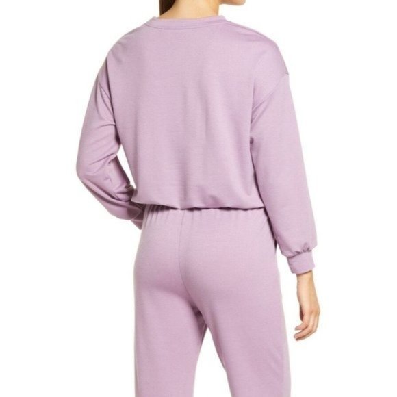 ALL IN FAVOR Slouchy French Terry Drawstring Pullover  Sweatshirt Purple NWT - Picture 2 of 4